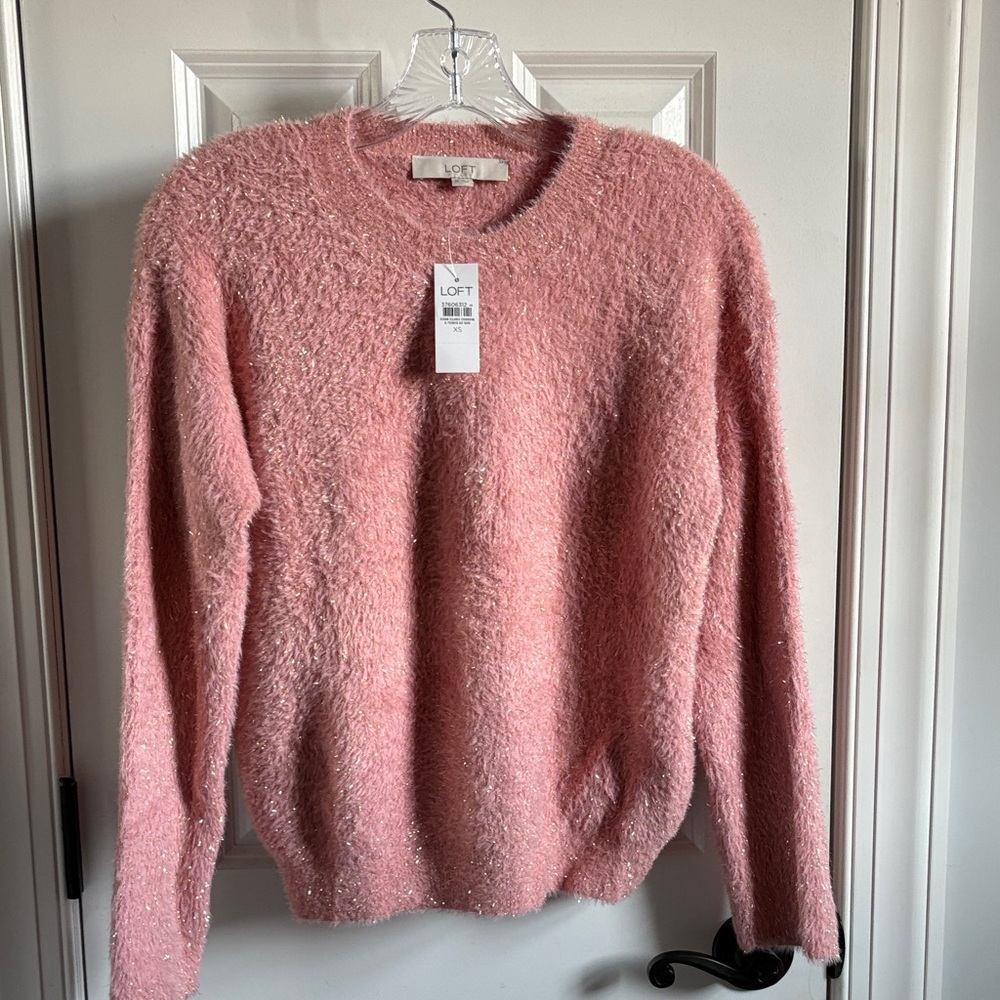 NWT Loft Pink Gold Fuzzy Shimmer Sweater XS
